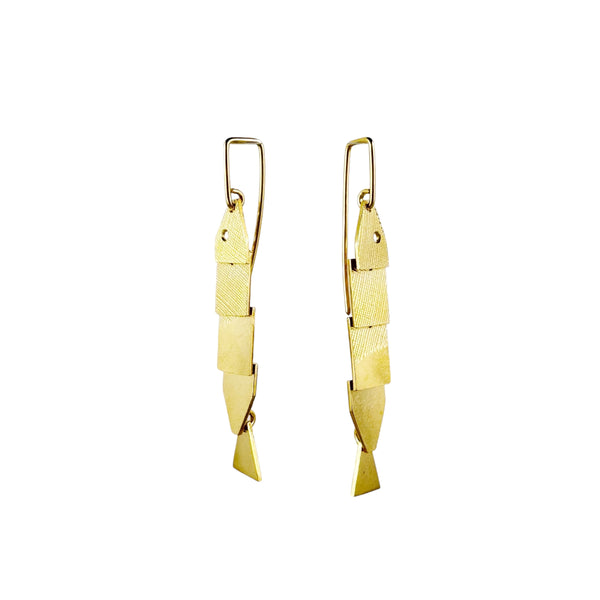 Long Golden Articulate Fish Earrings - Cynthia Nge