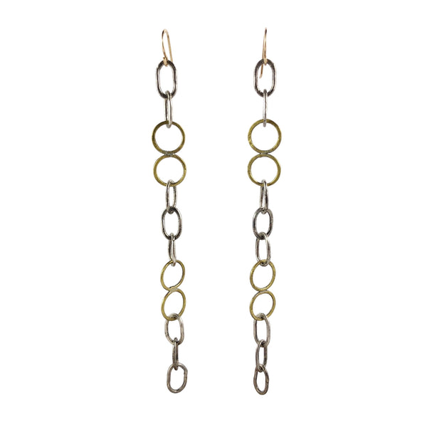 Long Silver and Brass Chain Earring - Jane Hodgetts
