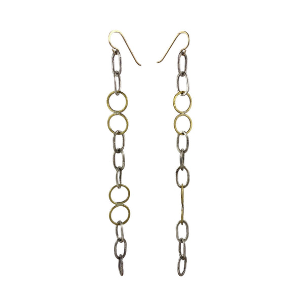 Long Silver and Brass Chain Earring - Jane Hodgetts