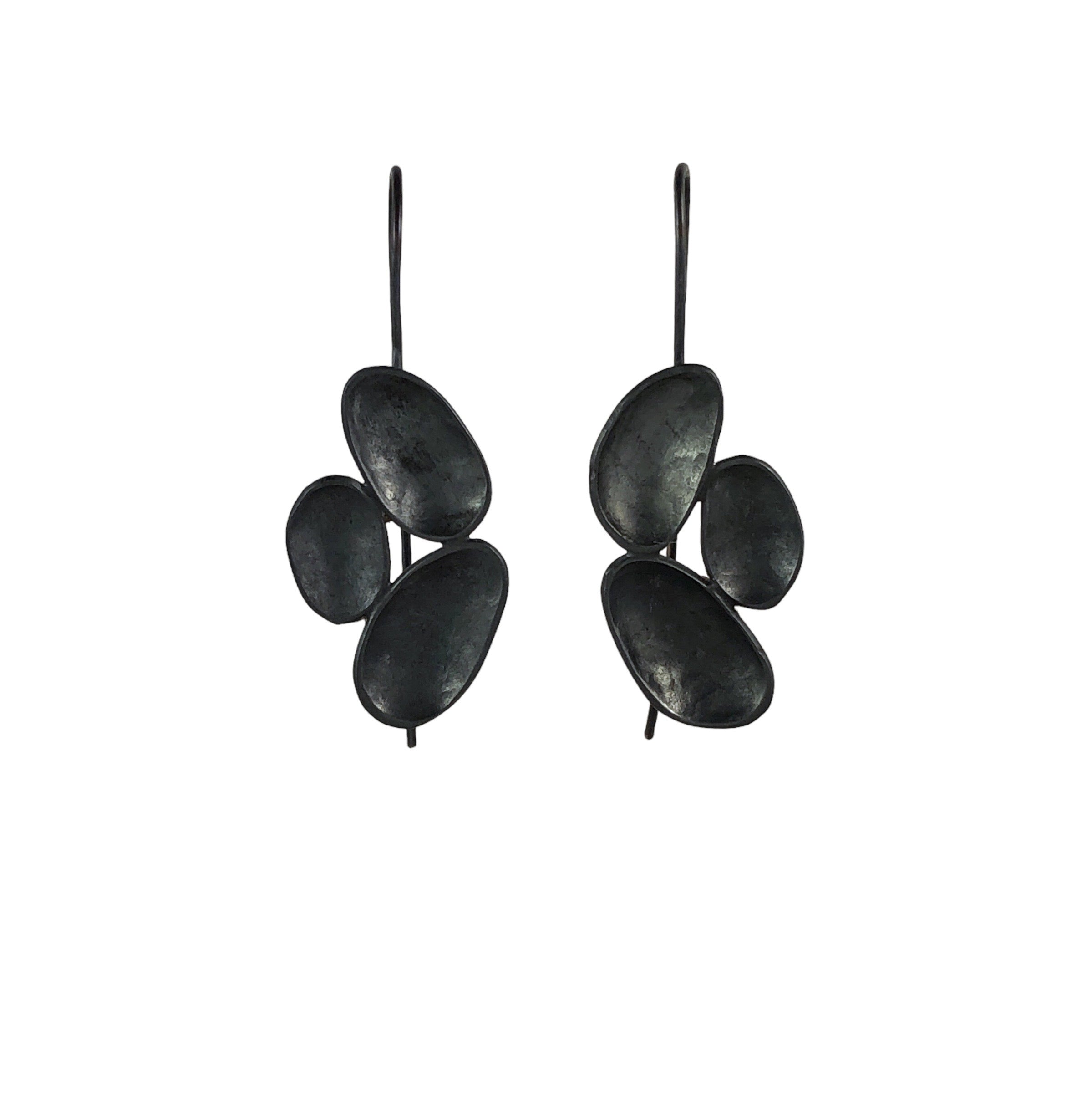 Three Pebble Stack Oxidised Earrings - Sarah Bourke
