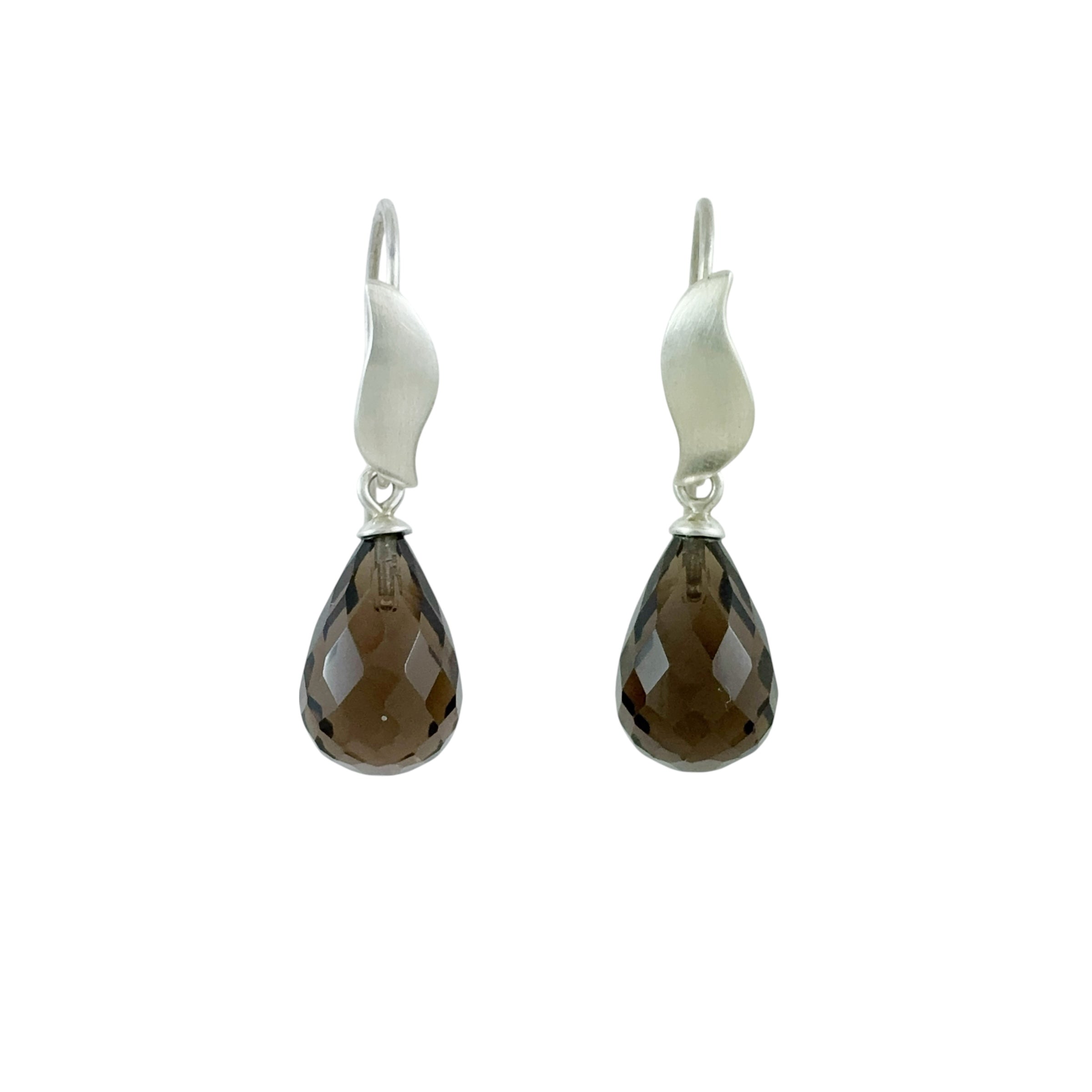 Smokey Quartz Briolette Drop Earrings - Catherine White