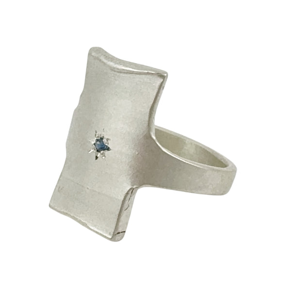 Rectangle Silver Signet Ring with Australian Sapphire - Nina Baker