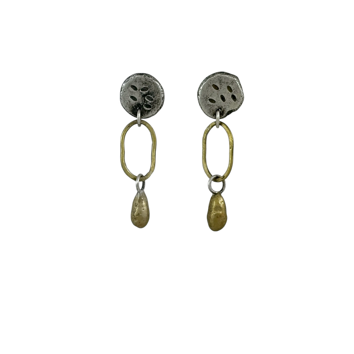 Textured Earrings with Brass Pearl - Jane Hodgetts