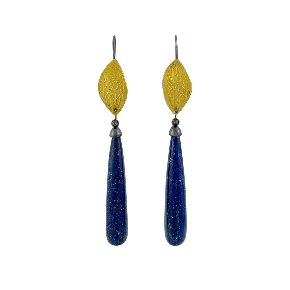 Golden Leaves Lapis Drop Earrings - Robin Wells