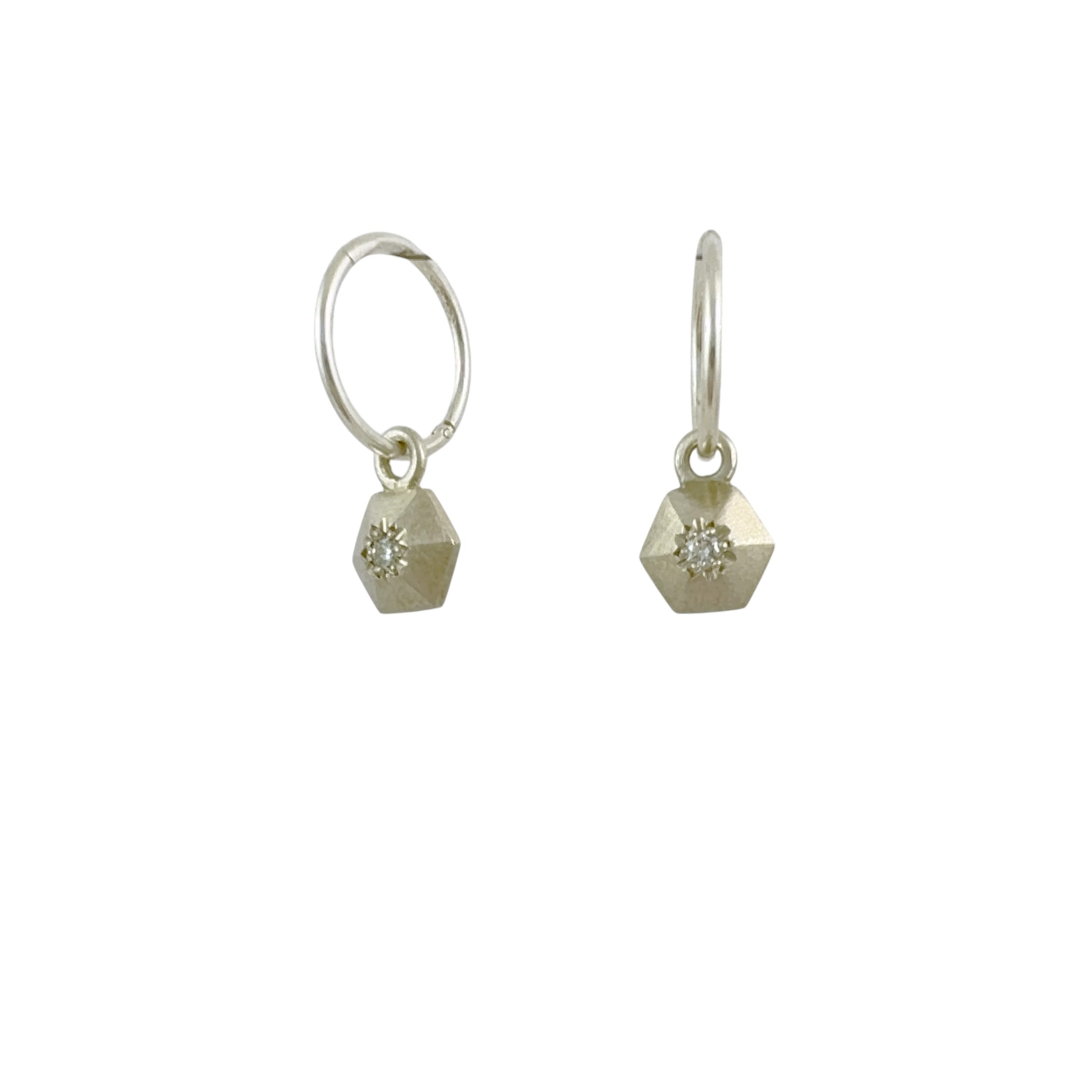 Hexagon Diamond Charm Silver Earrings - Emma Jane Donald