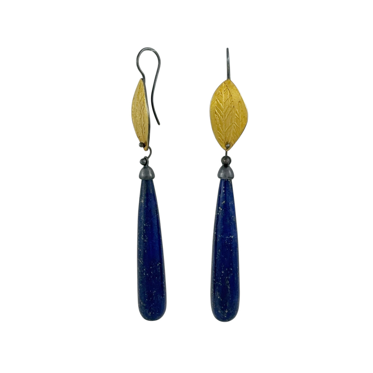Golden Leaves Lapis Drop Earrings - Robin Wells