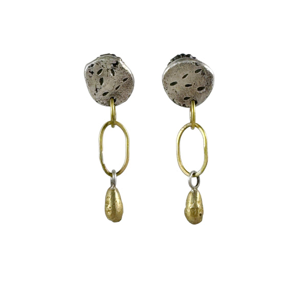 Textured Stud with Brass Drop Earrings - Jane Hodgetts