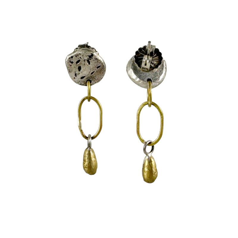 Textured Stud with Brass Drop Earrings - Jane Hodgetts