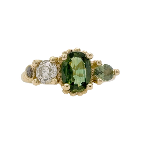 Green Sapphire and Diamond Four Stone Ring - Ruth Tomlinson
