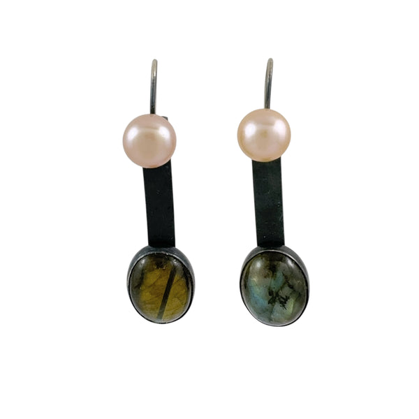 Labadorite & Pearl Stick Earrings - Ari Athans