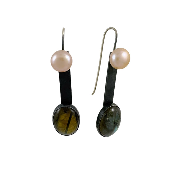 Labadorite & Pearl Stick Earrings - Ari Athans