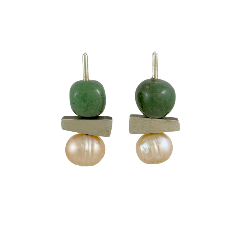 Green Nephrite & Pearl Earrings - Ari Athans