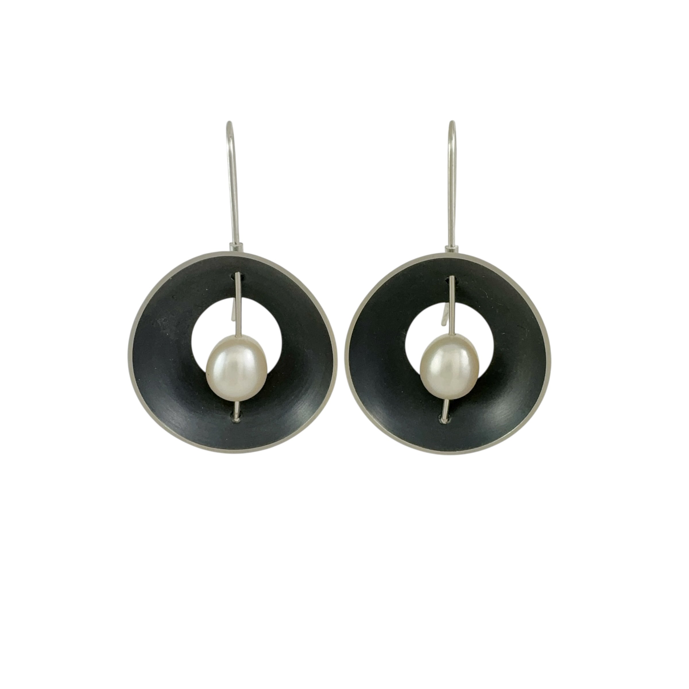 Periwinkle Pearl & Oxidised Silver Earrings -  Katheryn Leopoldseder