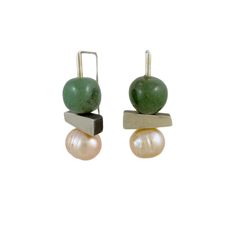 Green Nephrite & Pearl Earrings - Ari Athans