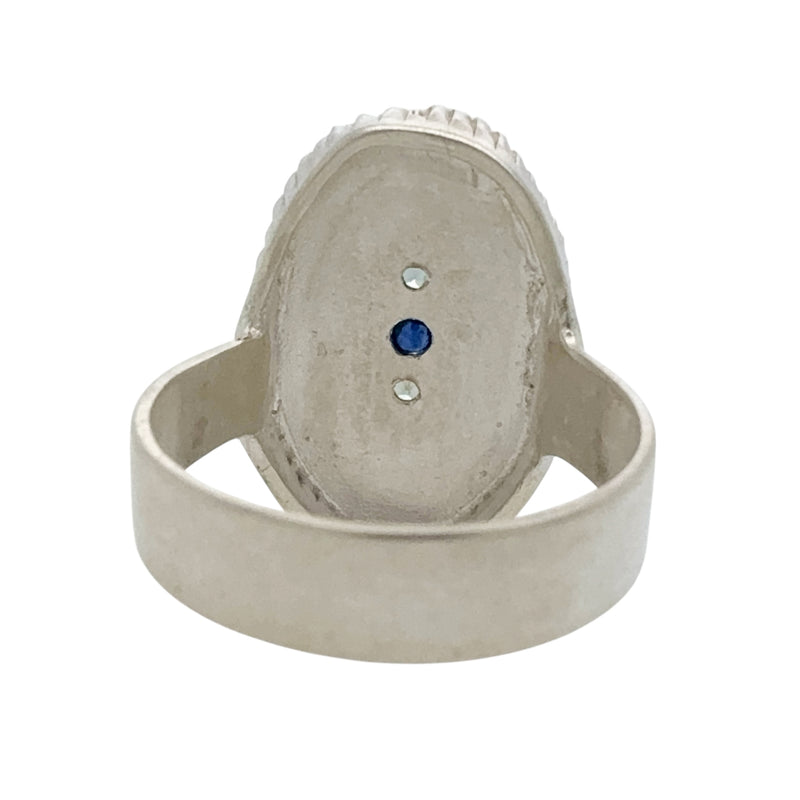 Oval Silver Feather Signet Ring with Sapphires - Nina Baker