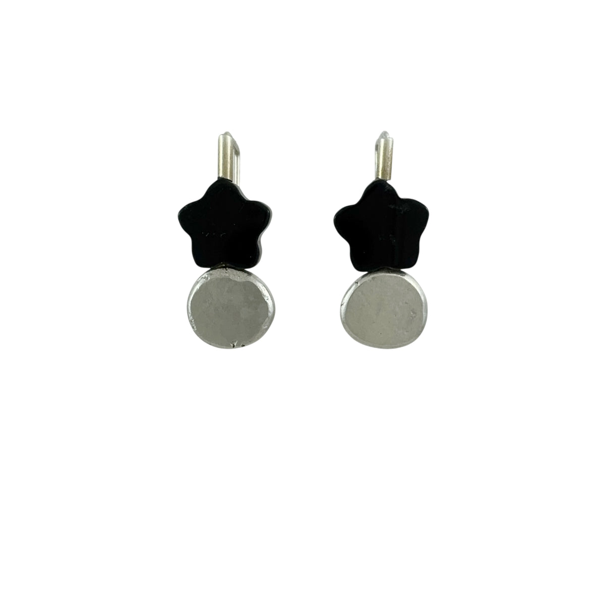 Onyx Flower & Silver Blob Earrings - Ari Athans