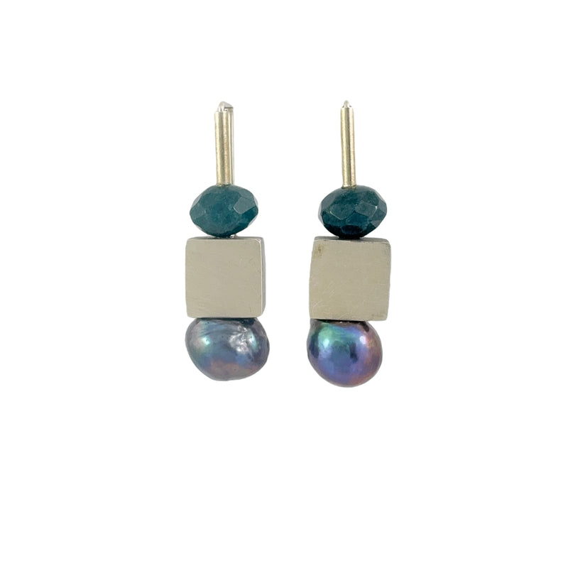 Dumortierite & Black Pearl Earrings - Ari Athans