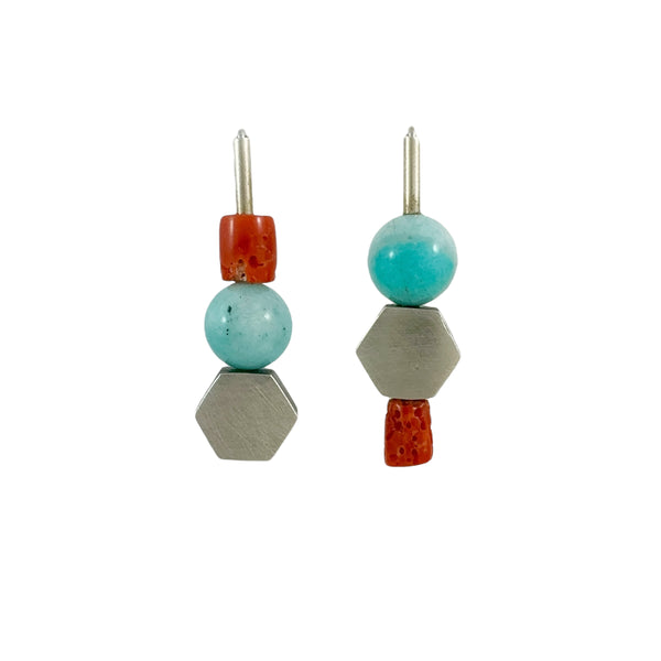 Red Coral & Amazonite Earrings - Ari Athans