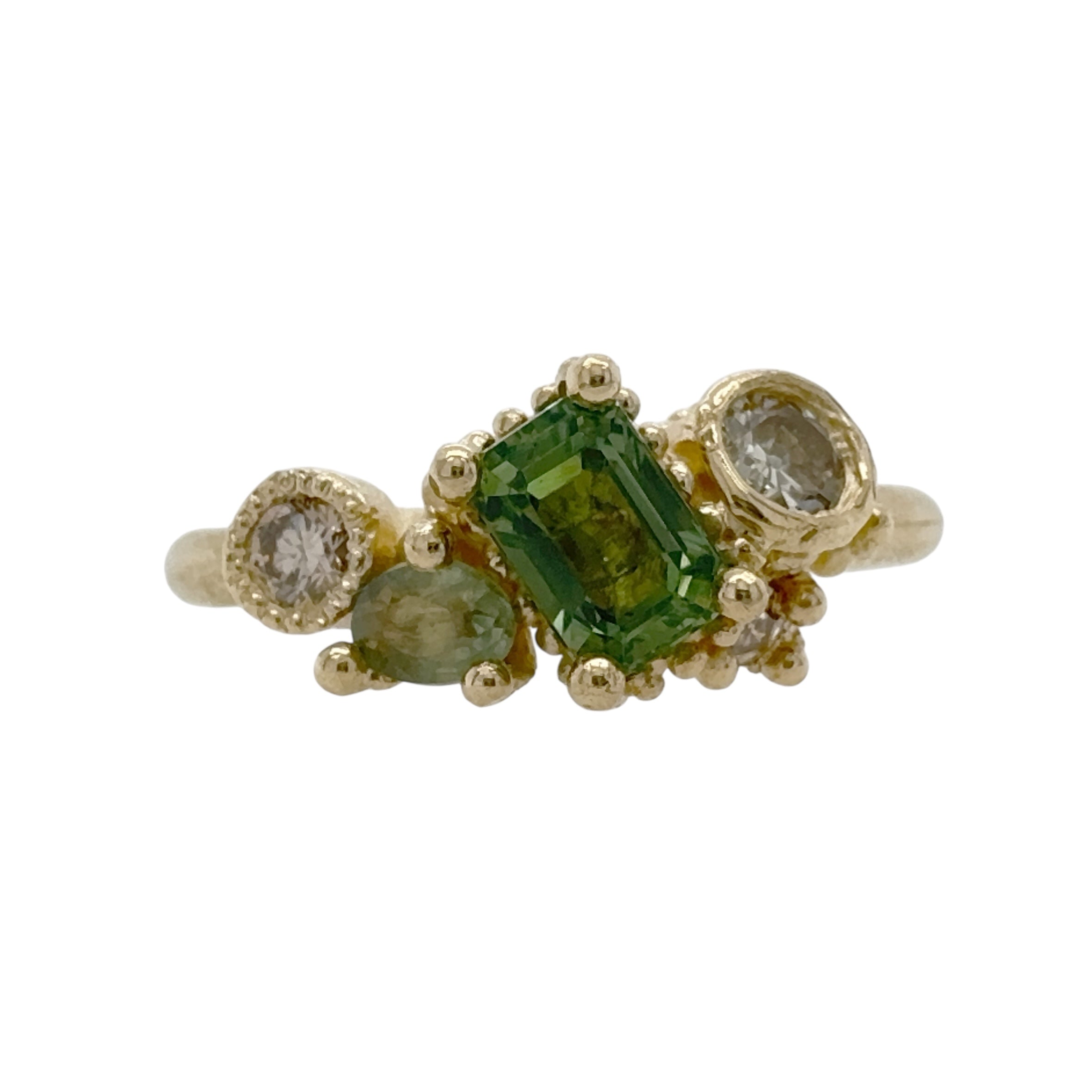 Green Sapphire Asymmetric Cluster Ring - Ruth Tomlinson