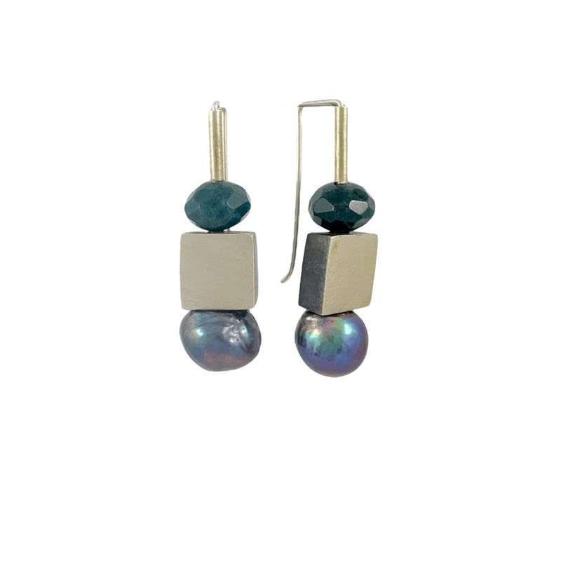 Dumortierite & Black Pearl Earrings - Ari Athans