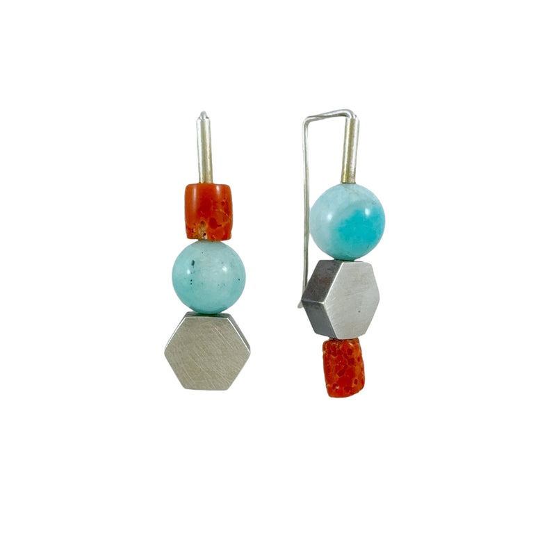 Red Coral & Amazonite Earrings - Ari Athans