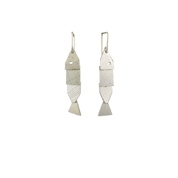 Short Silver Articulate Fish Earrings - Cynthia Nge