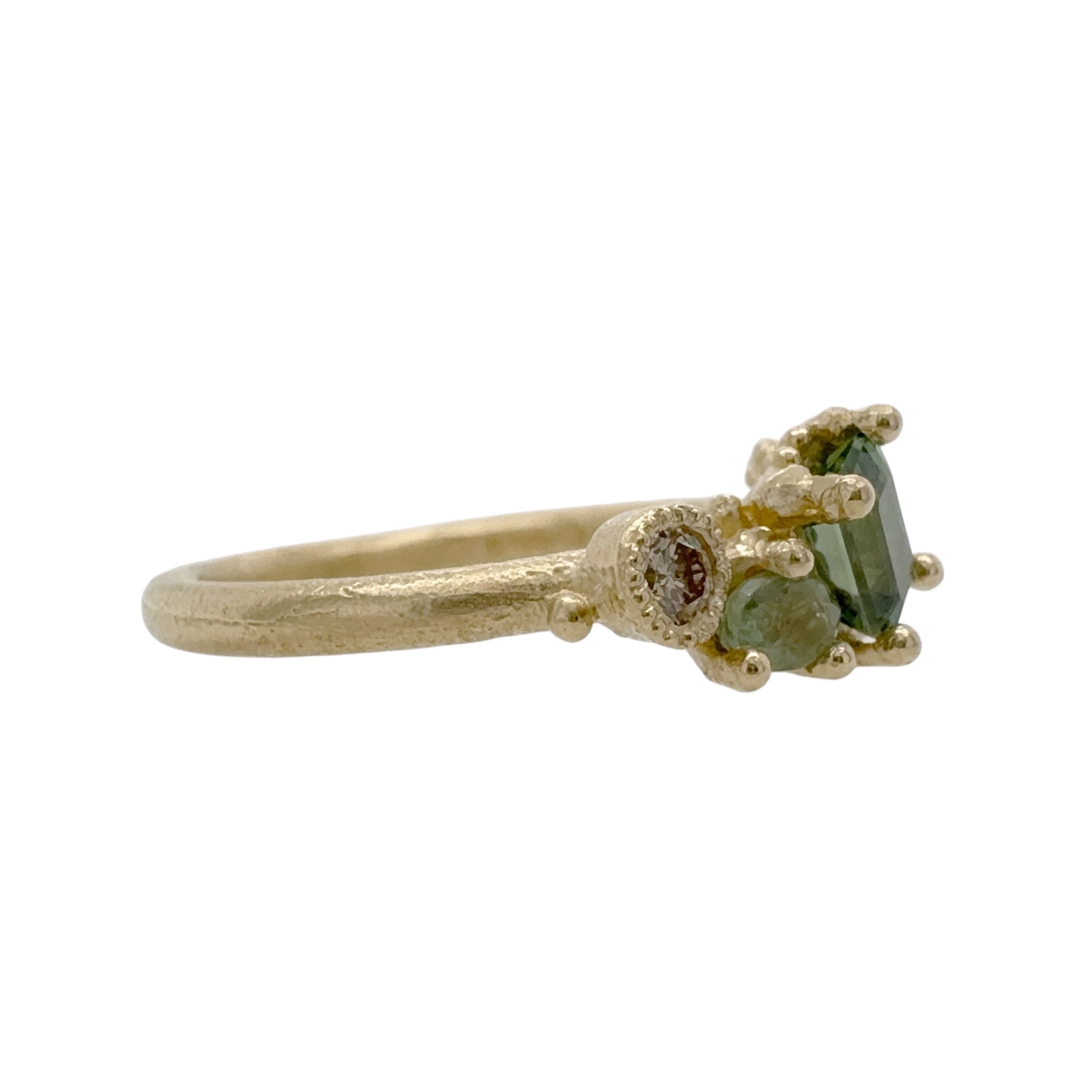 Green Sapphire Asymmetric Cluster Ring - Ruth Tomlinson
