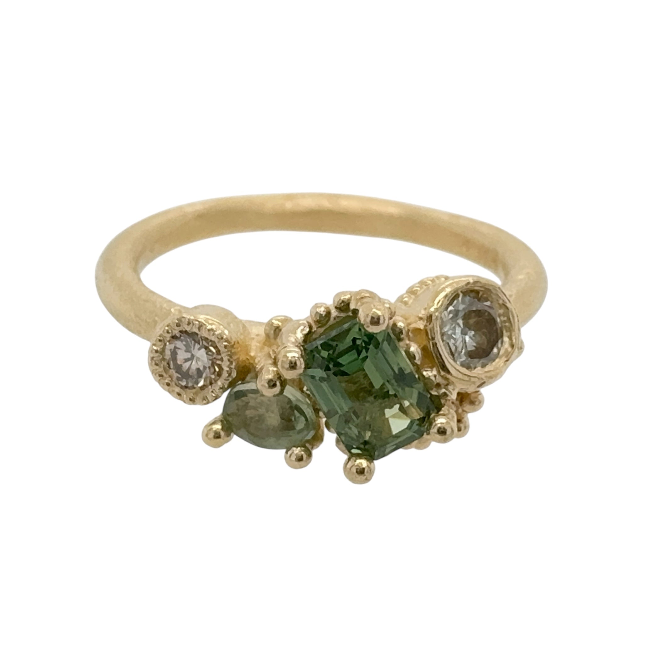 Green Sapphire Asymmetric Cluster Ring - Ruth Tomlinson