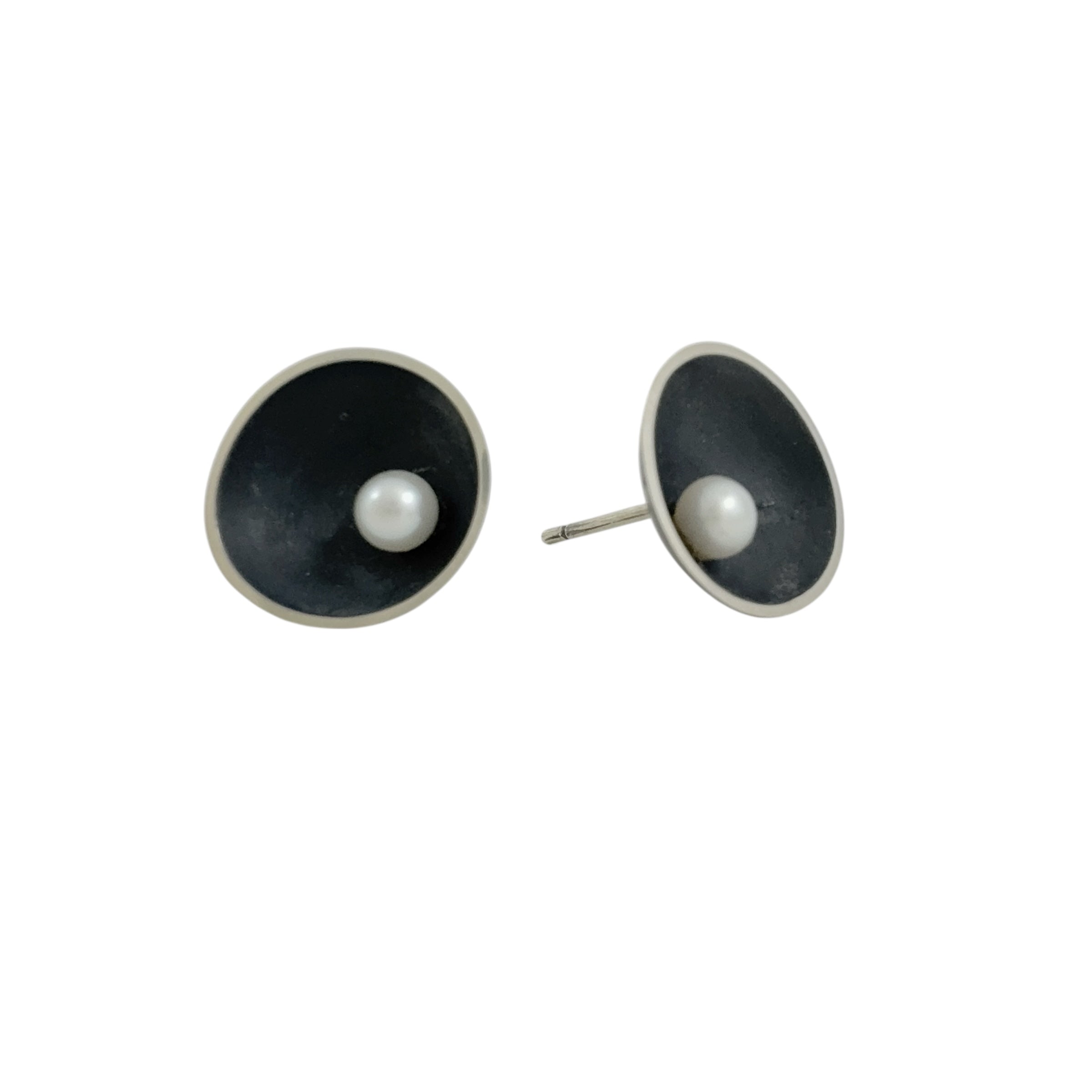 Sea Dish Oxidised Silver & Pearl Studs -  Katheryn Leopoldseder