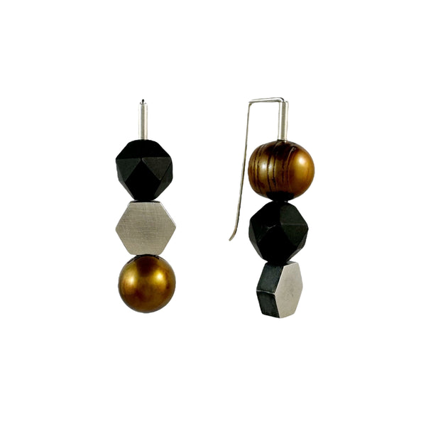 Hex Bronze Pearl Earrings - Ari Athans