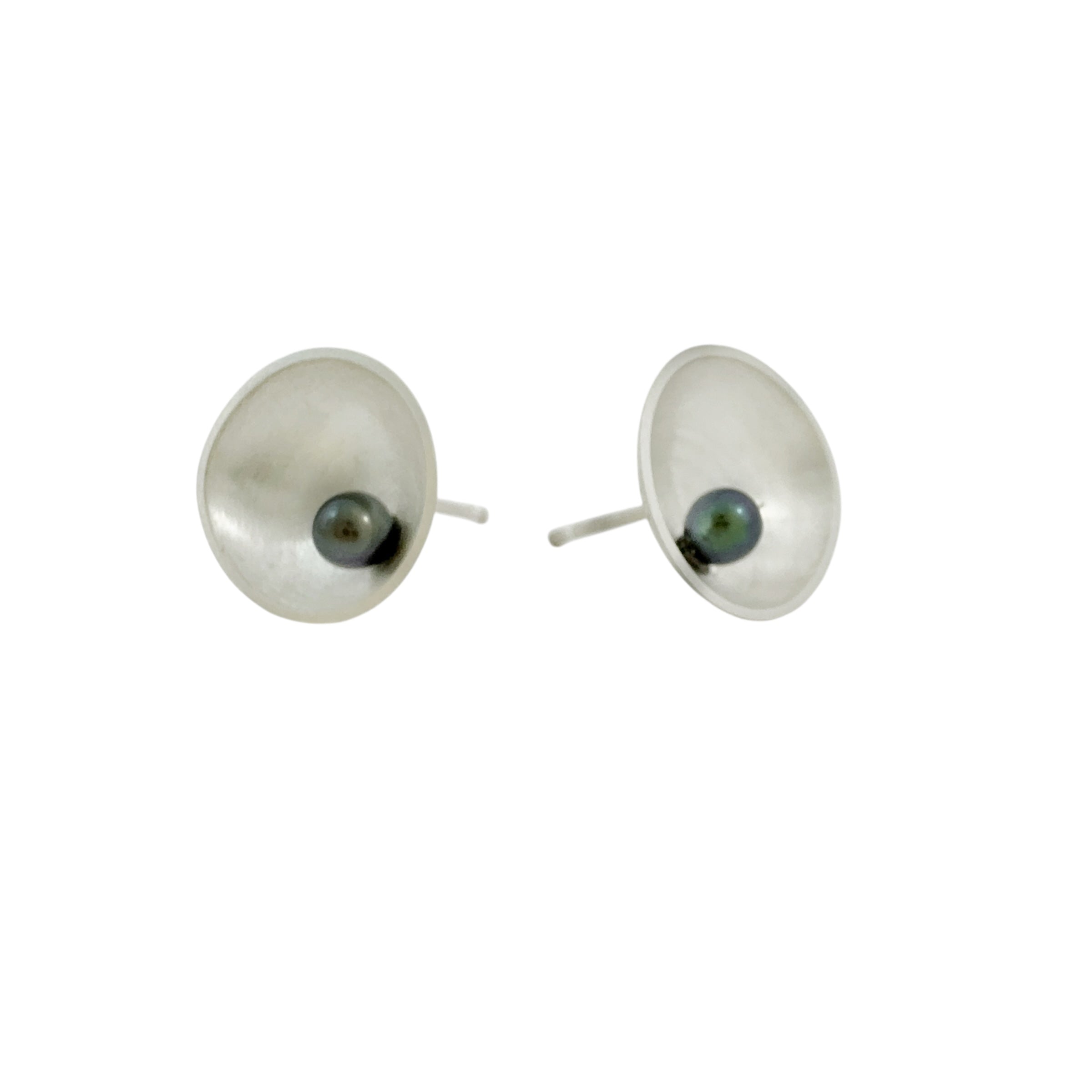 Sea Dish Silver & Pearl Studs -  Katheryn Leopoldseder