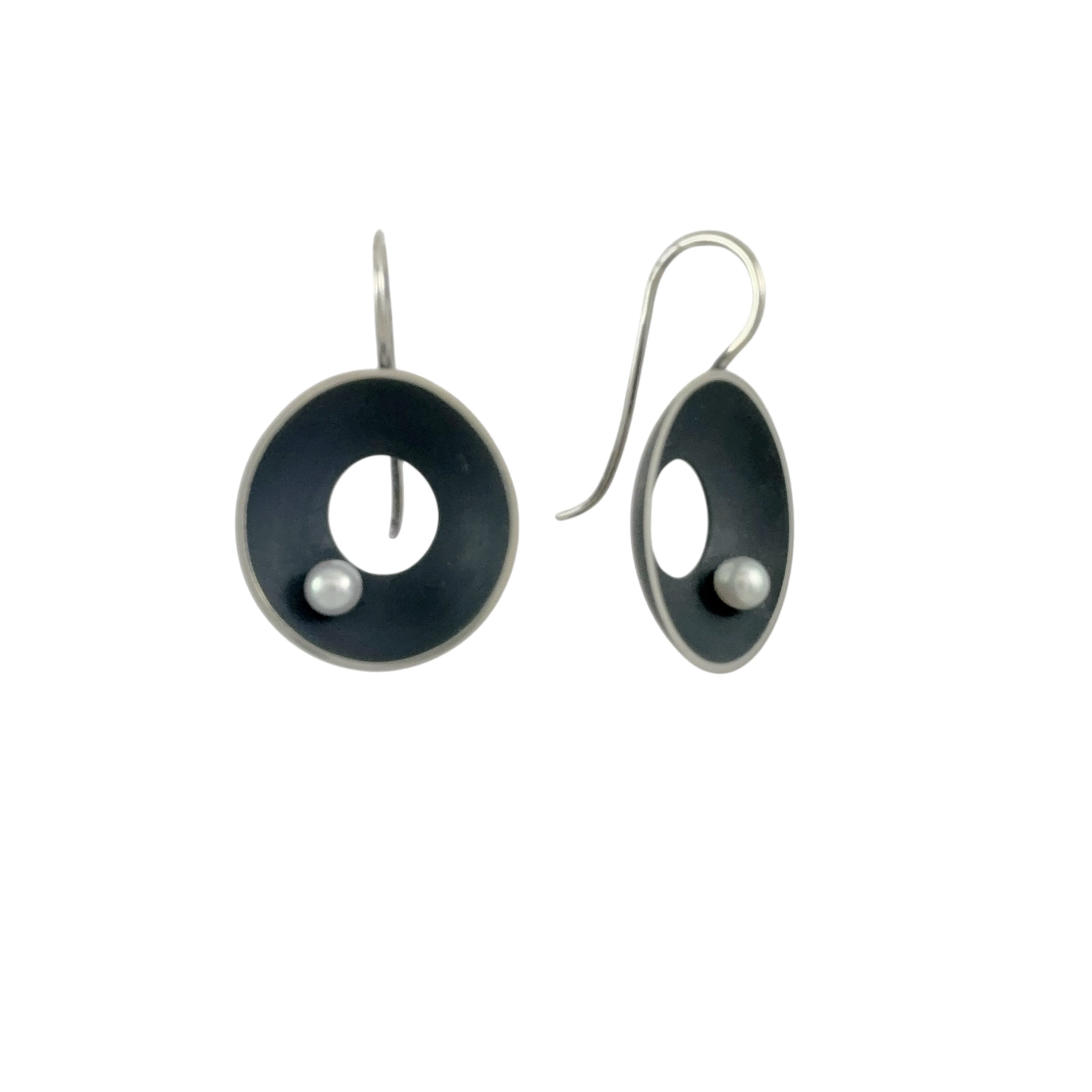 Small Open Sea Dish Oxidised Earrings -  Katheryn Leopoldseder