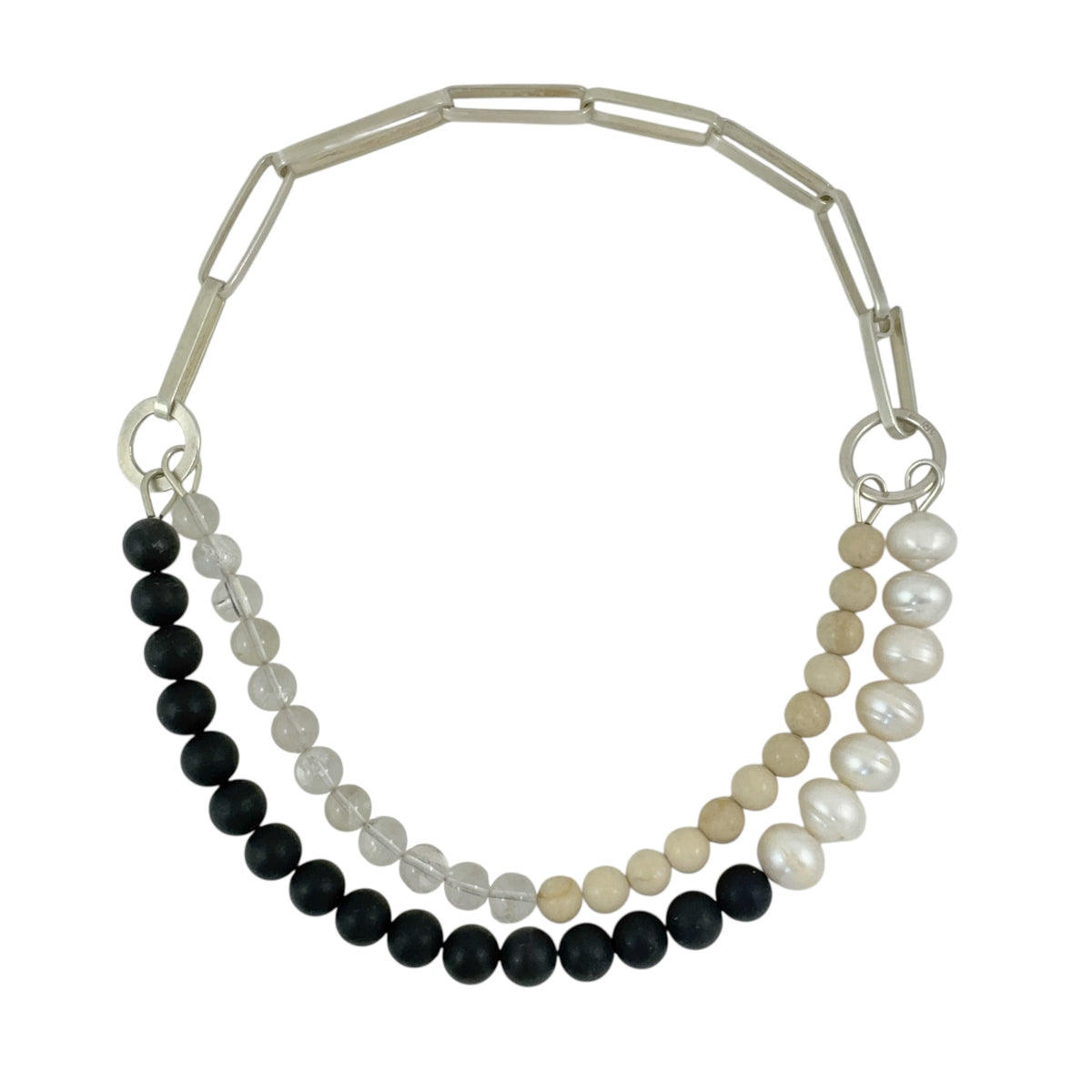 Silver, Pearl & Mixed Mineral Neckpiece - Ari Athans