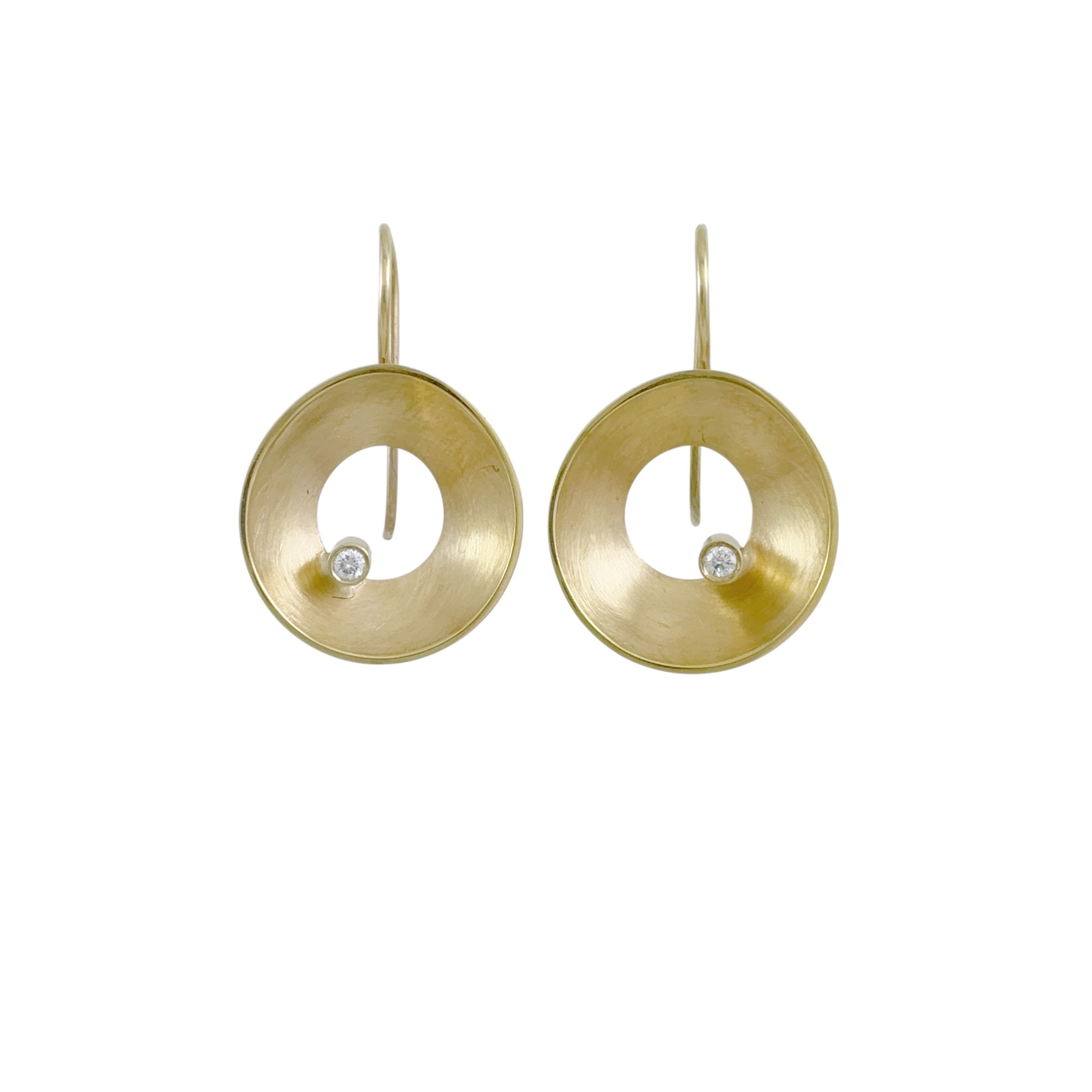 Gold Open Sea Dish Diamond Earrings -  Katheryn Leopoldseder