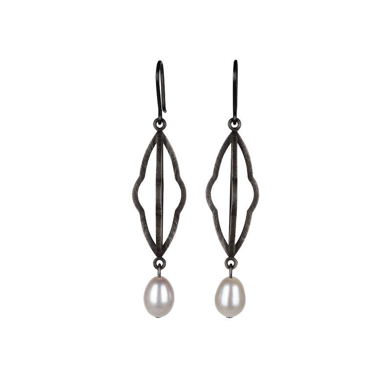 Ripple Oxidised Silver & Pearl Earrings - Kate Alterio