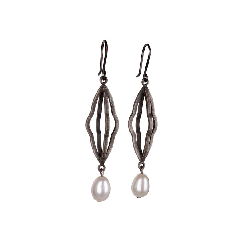 Ripple Oxidised Silver & Pearl Earrings - Kate Alterio