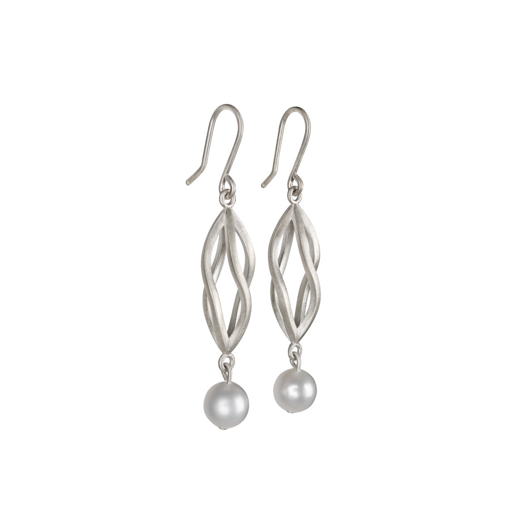 Weaving Light Silver & Pearl Earrings - Kate Alterio