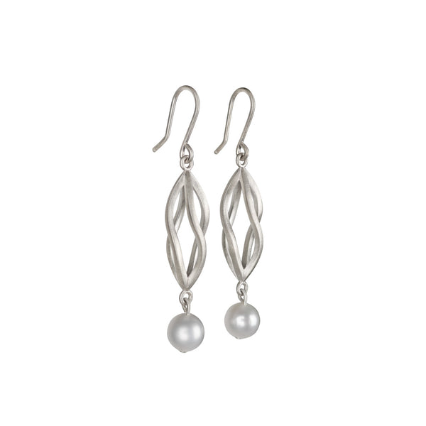 Weaving Light Silver & Pearl Earrings - Kate Alterio