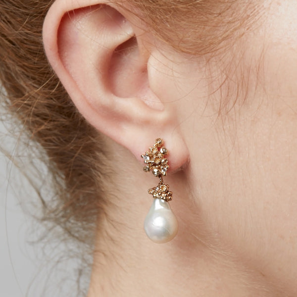 Baroque Pearl & Grey Diamond Drop Earrings - Ruth Tomlinson