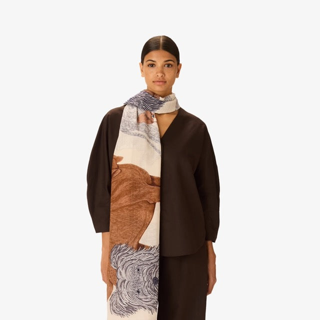 Toutou Cotton Scarf in White - Inoui Editions