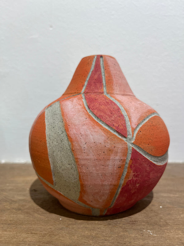 Red and Orange geometric medium vessel - Chrystie Longworth