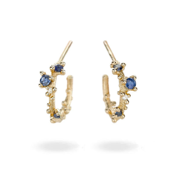 Sapphire & Diamond Encrusted Gold Hoops - Ruth Tomlinson