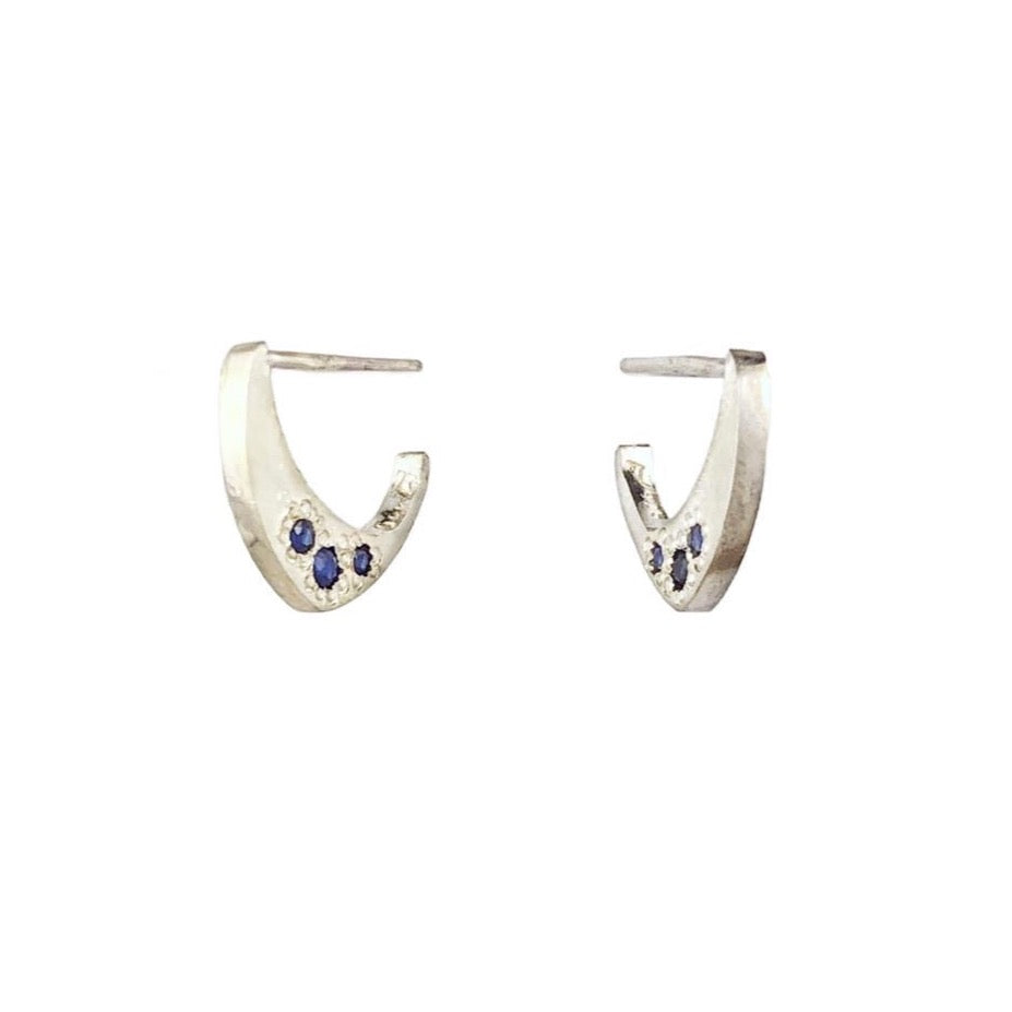 Iota Small Hoops Blue Sapphires - Erin Pearce