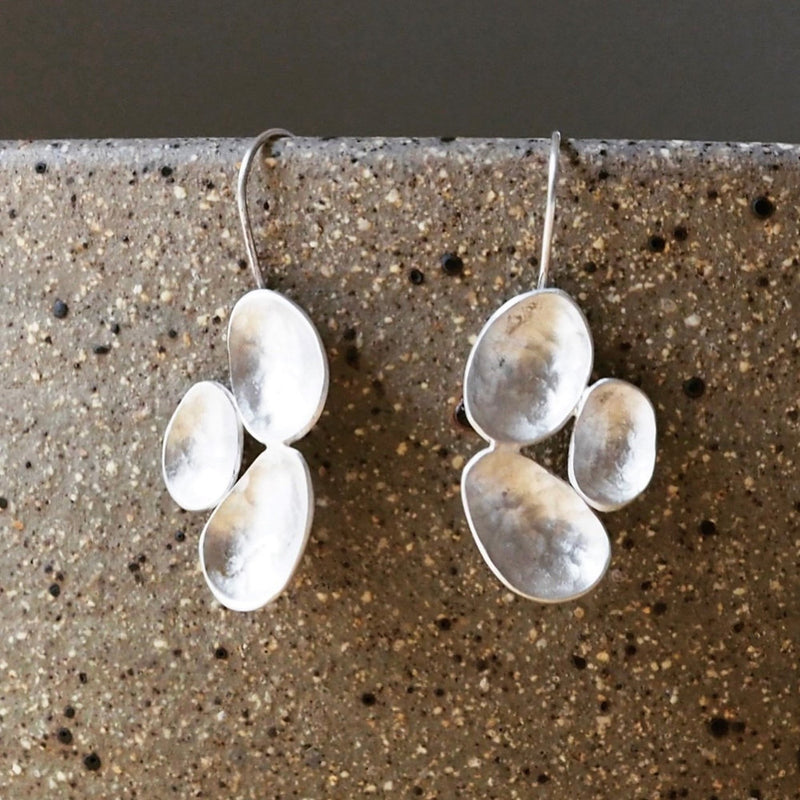 Three Pebble Stack Silver Earrings - Sarah Bourke