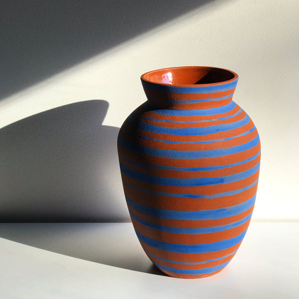 Large Blue Stripe Vase - Chrystie Longworth