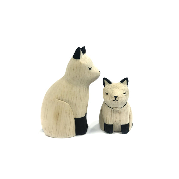 Wooden Carved Cat Pair - T-Lab