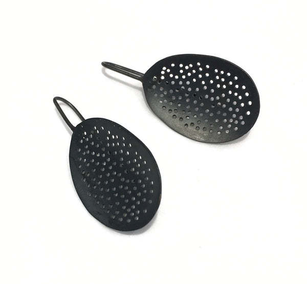 Single Layer Perforated Earrings Oxidised Silver - Shabana Jacobson
