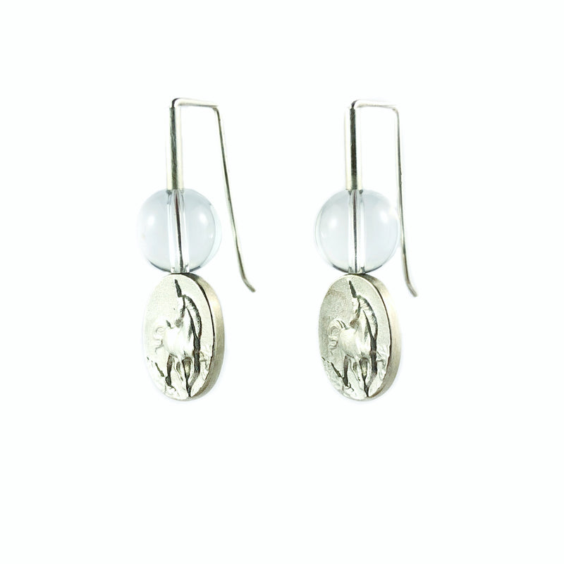 Unicorn and Quartz Silver Earrings - Ari Athans