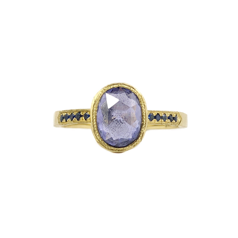 Hewn Oval Blue Sapphire Pave Ring - Jennifer Dawes