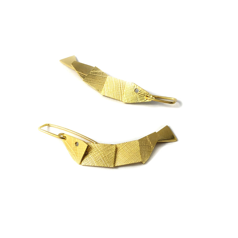 Long Golden Articulate Fish Earrings - Cynthia Nge